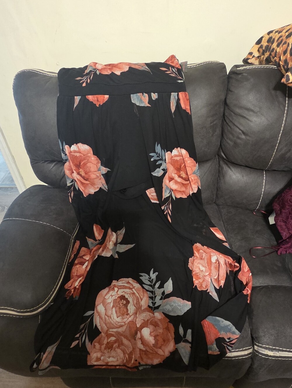 Plus Size Black Floral Coral Roses Maxi Dress With Shorts